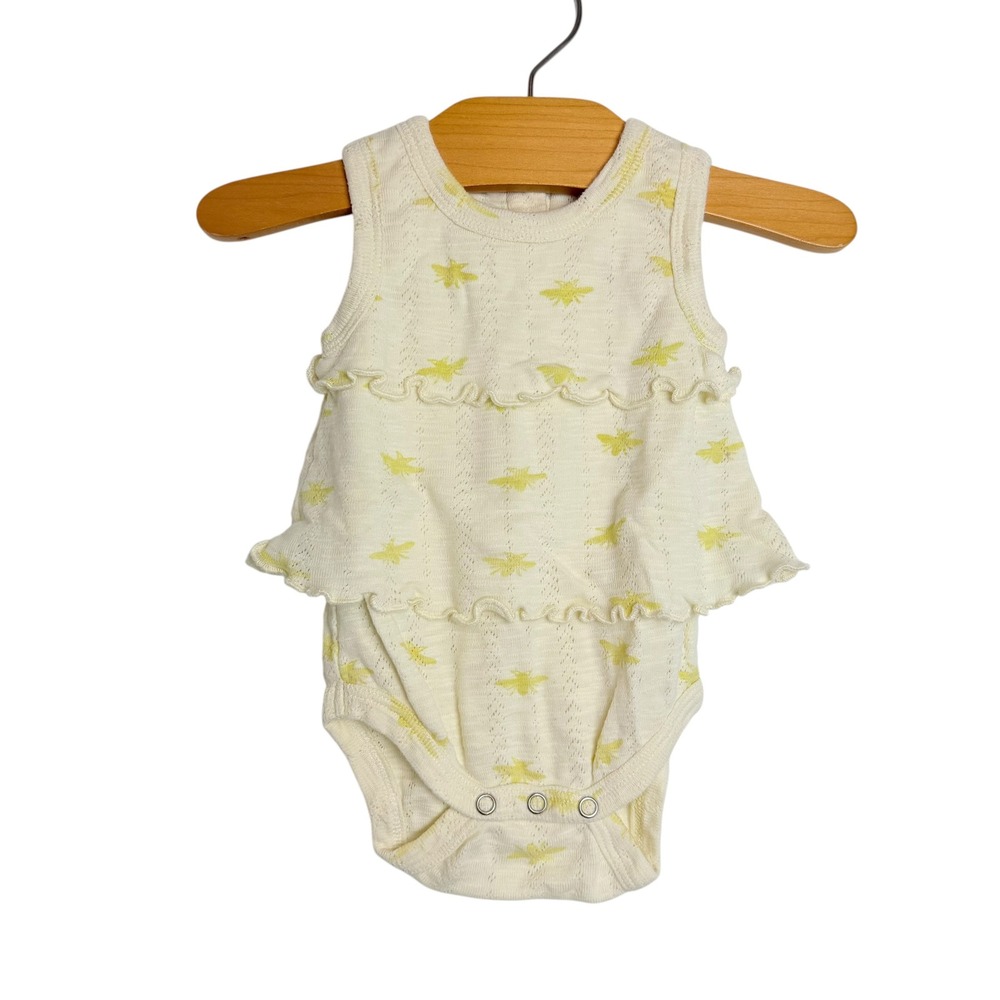 Kate Quinn Baby Girls Yellow Bee Pointelle Organic Cotton Ruffle Bodysuit 3-6M
